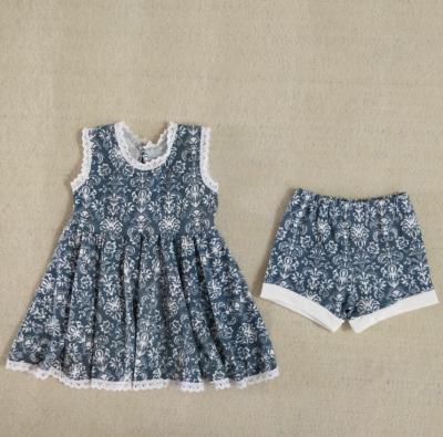 China Sweet hot sale floral pirouette dress match shorts kids boutique clothing sets toddler girl fashion outfit for sale