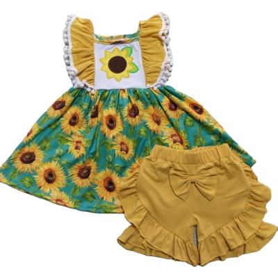 China Newest Design Sweet Children Summer Lovely Sunflower Embroidery Girl Dress Outfit for sale