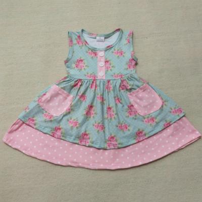 China 2021 new design anti-static pocket dress children flower print baby girls summer dress boutique custom remake for sale