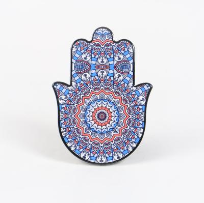 China Ceramic Blue Ireland Hamsa Hand Fatima Palm Lucky Decoration Home Craft Wall Hanging Decor for sale