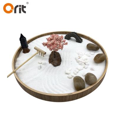 China Japan Mini Meditation Figurine Zen Garden with Rocks Zen Garden Table Wood Zen Garden for sale