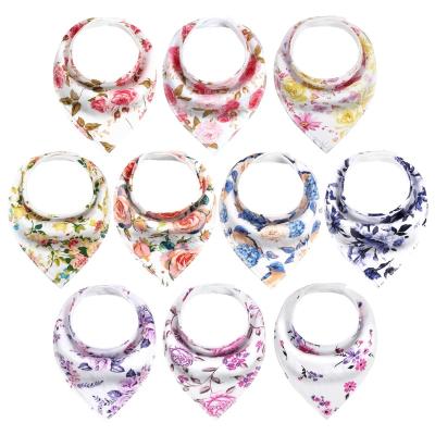 China Washable Floral Waterproof Cotton For Teething Baby Drooling Feeding Bibs Best Selling Beautiful Printed Back Button Baby 10pack Tidy for sale