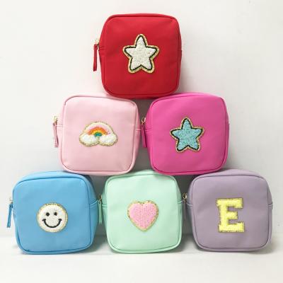 China New Products Cute Size Fashion Waterproof Nylon S Cosmetics Packaging Make Up Bag Pouch Custom Toiletry Bag With DIY Letter Patches for sale