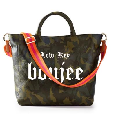 China Custom PU Logo Camo Camouflage Bags Women Handbags PU Leather Waterproof Hobo Shoulder Bag With Colorful Straps Insert Pocket for sale