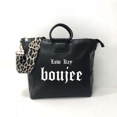 China PU 6 Colors Office Business Women Handbags PU Leather Bags Zipper Top Zipper Closure Shoulder Bag With Long Leopard Strap for sale