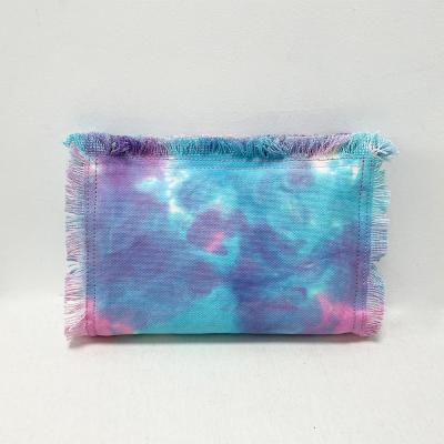 China Wholesale Canvas Fringe Canvas Tassel Cosmetic Bag With Zipper Fashion Tie Dye Bags Canvas Pouch Clutch for sale