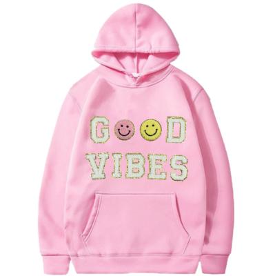 China Custom anti-pilling embroidery patch women logo hoodie sweatshirt pullover embroidery hoodie chenille new fleece for sale