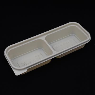 China Environmentally Friendly And Biodegradable Disposable Food Container Lunch Box Takeaway Foods 2 Compartment Packaging Bio Degradable Lunch Box With Lid for sale