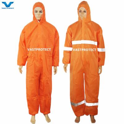 China Industrial Safety Microporous SMS Protective Suit In Orange With Water Proof Function for sale