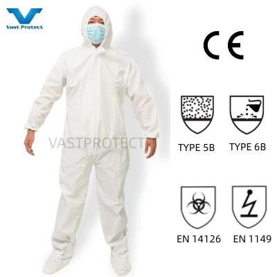 China 175*140cm PP impermeável PE Tipo5 6 Cat3 Branco 60GSM Coverall para mercado dos EUA à venda