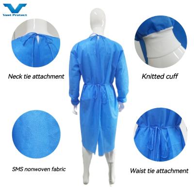 China Blau Einweg-Chirurgie-Kleid 45GSM Antistatische gestrickte Manschetten Flüssigkeitssicherheit En1149 Standard Verhinderung von Kreuzinfektionen zu verkaufen