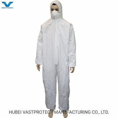 China DuPont Tyvek Pintura blanca desechable Hazmat Tychemical Trabajo de cubierta Calderas Traje de seguridad de trabajo con collar de capucha en venta