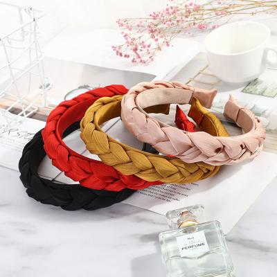 China Fashion New Arrival Women Korean Winter Hair Accessories Women Refine Color Polyester Fabric Cross Twist Wide Braided Hair Band for sale