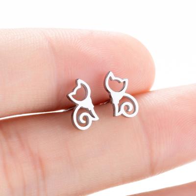 China Simple Fashion Trend Women's Stainless Steel Cute Animal Kitten Small Stud Earrings for sale