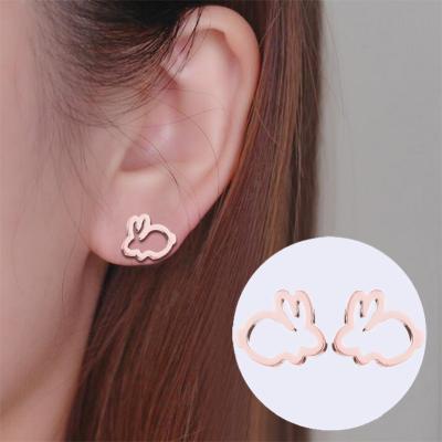 China Mini Fashion Cute Simple Women's Cavity Stainless Steel Rabbit Stud Earrings for sale