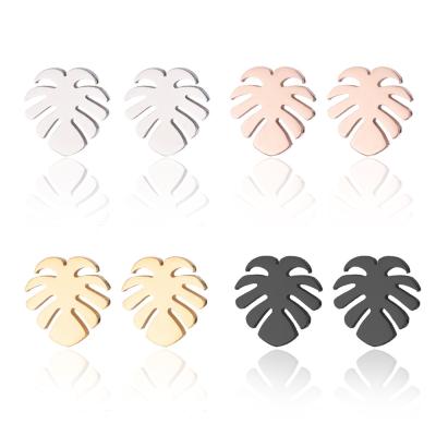 China 2021 Fashion Jewelry Fashion Trend Women's Hollow Stainless Steel Simple Palm Leaf Stud Earrings for sale