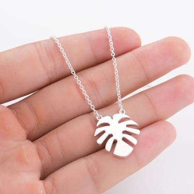 China 2021 New Trendy Simple Beach Casual Hawaiian Women's Stainless Steel Palm Leaf Pendant Necklaces for sale