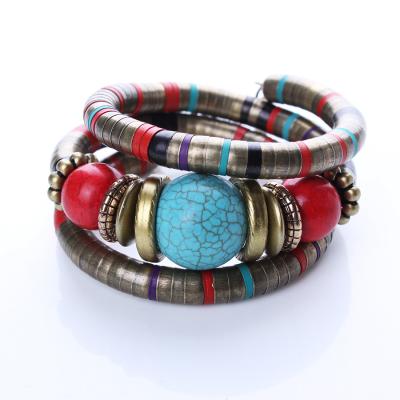 China FASHIONABLE European and American snake bone shape beaded Bohemian folk style turquoise multilayer bracelet for sale