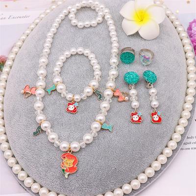 China Sea Mermaid Korean Children's Pearl Necklace Bracelet Set Handmade Ice Snow Princess Necklace Girl Baby Accessories Wholesale for sale