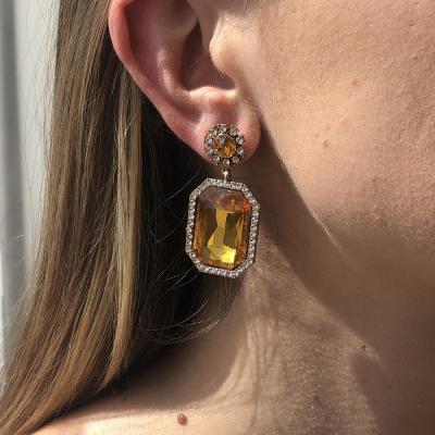 China Fashion Earrings Elegant Square Vintage Real Gold Plated Long Colorful Diamond Earrings for sale