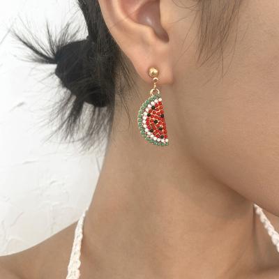 China Small fresh alloy fashion earrings holiday style watermelon temperament alloy asymmetrical earrings for sale