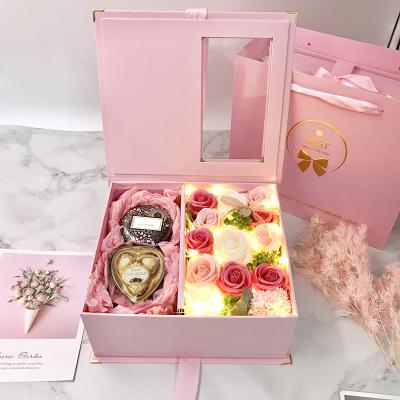 China Practical Natural Rose Flower Paper Soap With Heart Shaped Soap Valentine's Flower Gift Box Set for sale