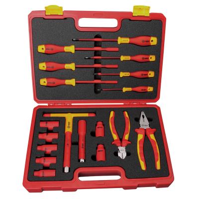 China Work Live at 1000V.AC or 1500V.DC 18PCS BOOHER 1000V VDE Insulated Sockets Insulated Screwdriver Insulated Pliers Tool Kit 0200411HX for sale