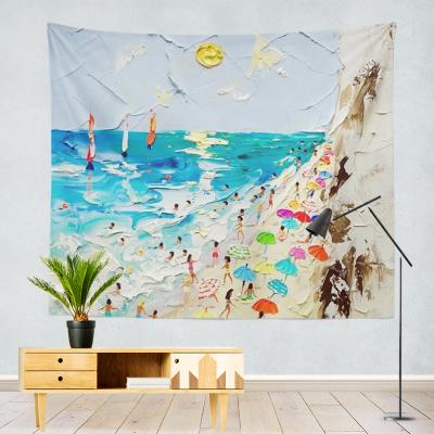 China 2021 Custom Home Decors Wholesale Abstract Seaside Landscape Oil Painting Art Tapestry for sale