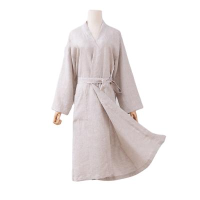 China Pajamas breathable simple pure linen bathrobe stay hotel home club loose men's and women's couple's nightgown home clothes nightgown for sale