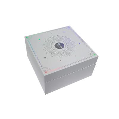 China Luxury Custom Materials Cardboard Box Recycled Iridescent Paper Glitter Makeup Gift Box Cosmetic Packaging Holographic Gift Box for sale