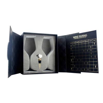 China Recycled Materials Black Luxury Double Opening Magnetic Paper Box Wine Glass Bottle Packaging Boxes Custom Gold Foil Gift Boxes for sale