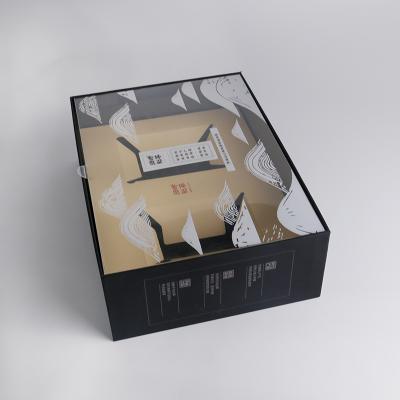 China Luxury Transparent Coffee Drawer Black Tea Box Packaging Gift Window Materials PVC Recycled Paper Box With Corrugated Insert for sale