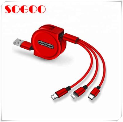 China Data USB Cable Assembly Flat 3 In 1 Fast Charging Stretch USB Cable For Iphone for sale