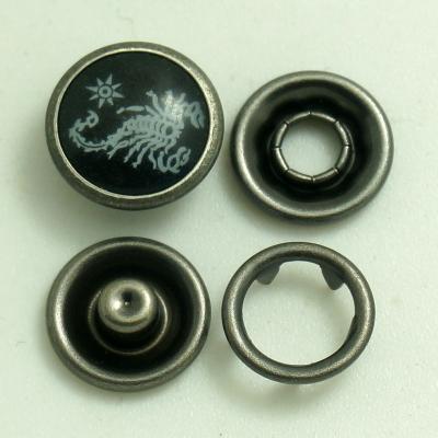 China Custom printed bead ring cap LEAD FREE four part press brass fork metal snap button for sale