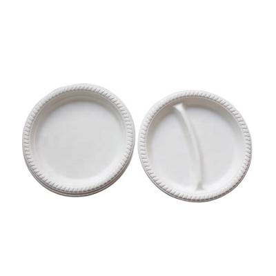 China Disposable eco-friendly cornstarch 9 inch round 2 compartment disposable dish&plate for party and wedding for sale