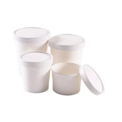 China Folding Customized 100% Biodegradable White Paper Disposable Eco-Friendly Soup Bucket With Cover 8oz/12oz/16oz/26oz/32oz for sale