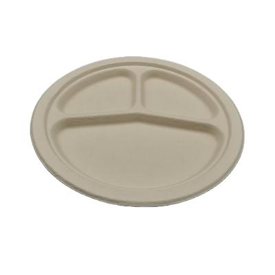 China Hot Selling Disposable China Made Safety Biobased Disposable Bamboo Fiber 9inch Round Plate 3 Cupboard Convenient for sale