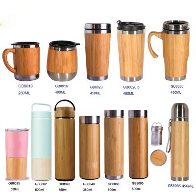 China Wholesale 500ML 17OZ Sustainable Stainless Steel Water Bottle Natural Bamboo Vacuum Insulated Bamboo Infuser Thermos for sale