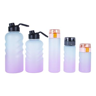 China Viable New Design Large Capacity Motivational Frosted Plastic Water Bottle With Time Marker Straw for sale