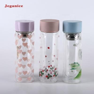 China 500ml Double Wall Borosilicate Glass Sustainable Water Bottle With Tea Infuser for sale