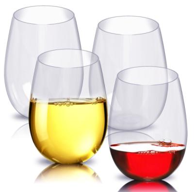 China Viable Finger Recess Wedding Cocktails Drinks Stemless Plastic Wine Glasses for sale