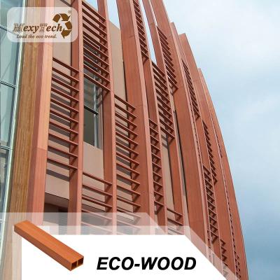 China Supplier Eco china wood logs timber wpc wood composite teak timber tube material for outdoor sun shading 65*25mm for sale