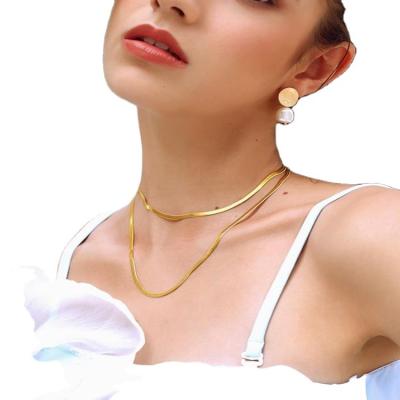 China FASHIONABLE women's necklace female clavicle chain plated flat n shiny European and American snake bone chain 18k short neck necklace for sale