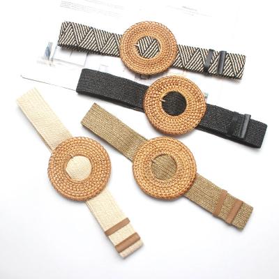 China MOQ 5PCS INSTOCK Wholesale Bamboo Buckle Distinctive Bohemian with Big Buckle Women Bamboo Braided Belts for sale