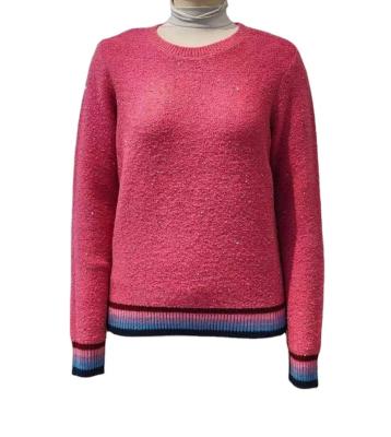 China Fashionable Crewneck Sweater Women Custom Made Anti-Wrinkle Women Sweaters With Stripe Trims Womens Knitwear Sweaters for sale