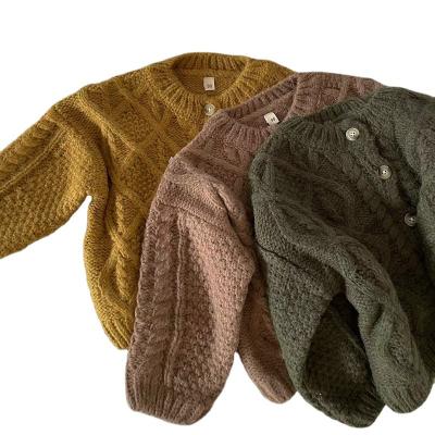 China Custom Knitted Sweater Kids Anti Shrink All Over Cable Long Sleeve Cardigan Kids Winter Sweaters for sale