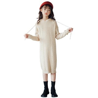 China 2022 custom kids winter anti-shrink sweaters all over cable knit new design girl sweater dress with hoodie for sale