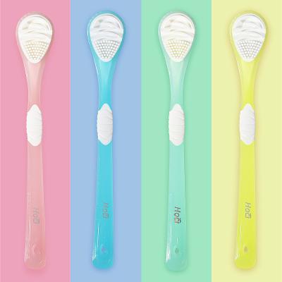 China Colorful Pp+tpr Copper Tongue Cleaner Silver Ion Silicone Tongue Coating Cleaning Brush Plastic Tongue Remover Scraper for sale