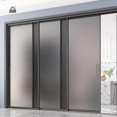 China Sound Insulation Aluminum Alloy Sliding Window &Door 3 Inch Double Door Interior Aluminum Glass Sliding Door for sale