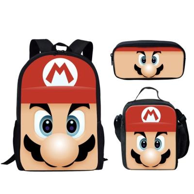 China Mario Cartoon Anime Custom Good Quality Super Backpack 3pcs School Bag 2021 Summer Anti-theft New Design Bags Set Kids Boys for sale